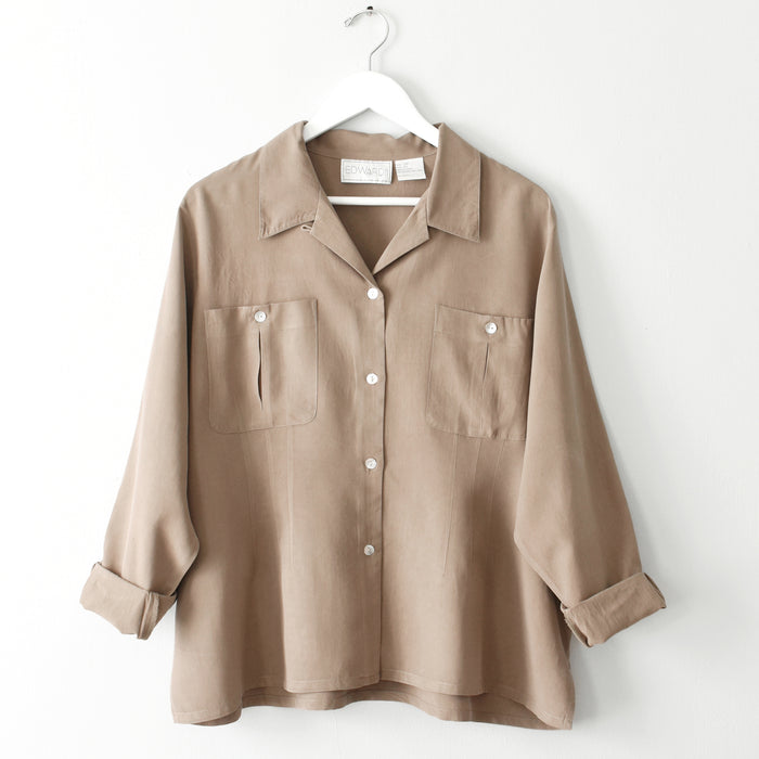 vintage beige silk blouse (xl)