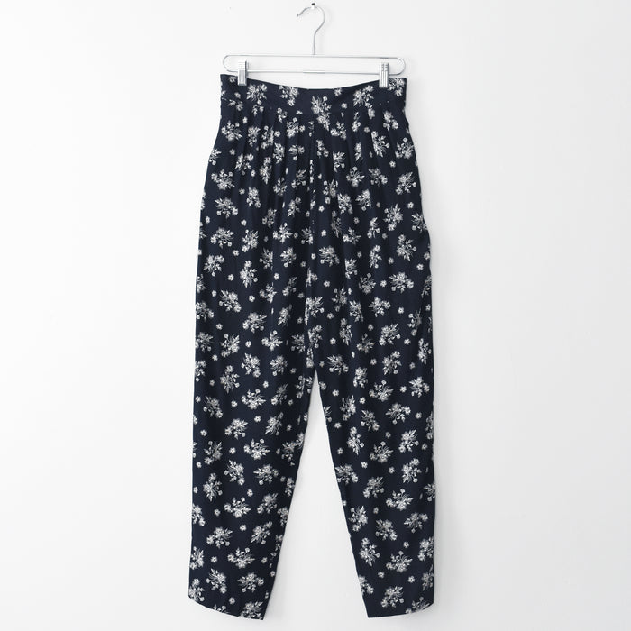 vintage navy botanical print pants (l)