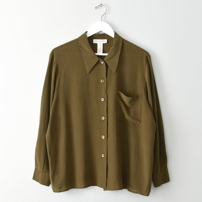 vintage olive silk blouse (l/xl)