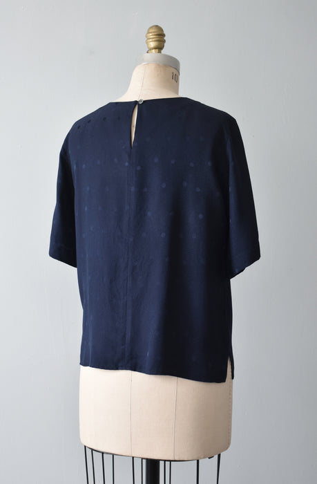 Embossed Navy Silk Tee (m)