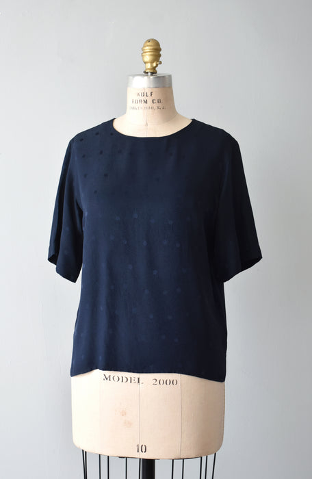 Embossed Navy Silk Tee (m)