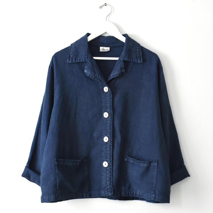 vintage indigo linen shacket (xl)