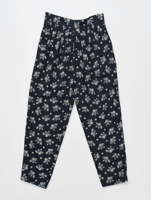 vintage navy botanical print pants (l)