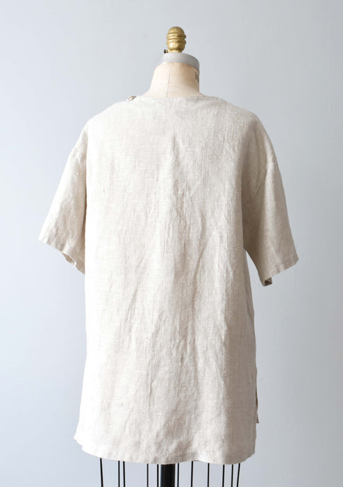 vintage natural flax linen top (m)