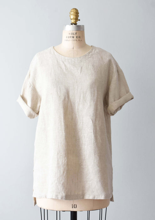 vintage natural flax linen top (m)