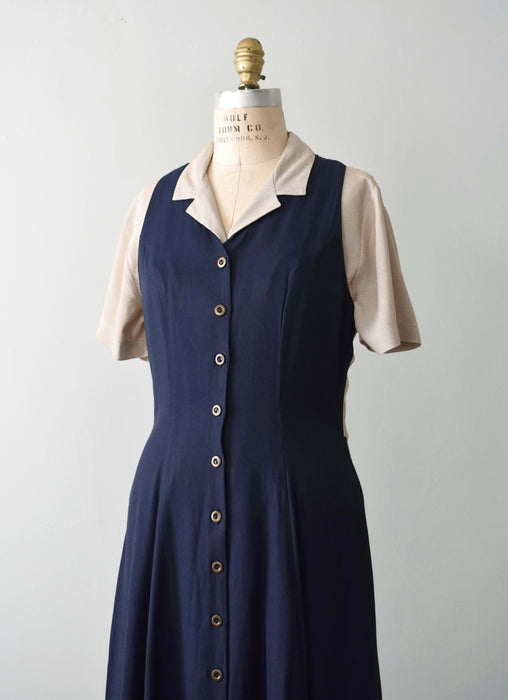 vintage navy blue vest dress (s)