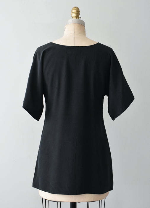 vintage black silk shirt (xs)