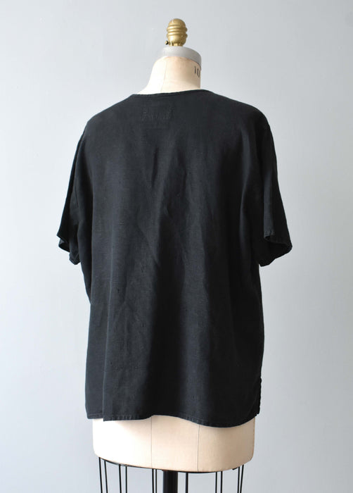 vintage black flax linen shirt (l/xl)