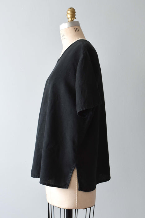 vintage black flax linen shirt (l/xl)