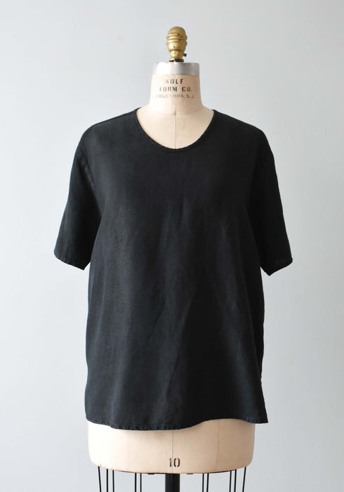 vintage black flax linen shirt (l/xl)