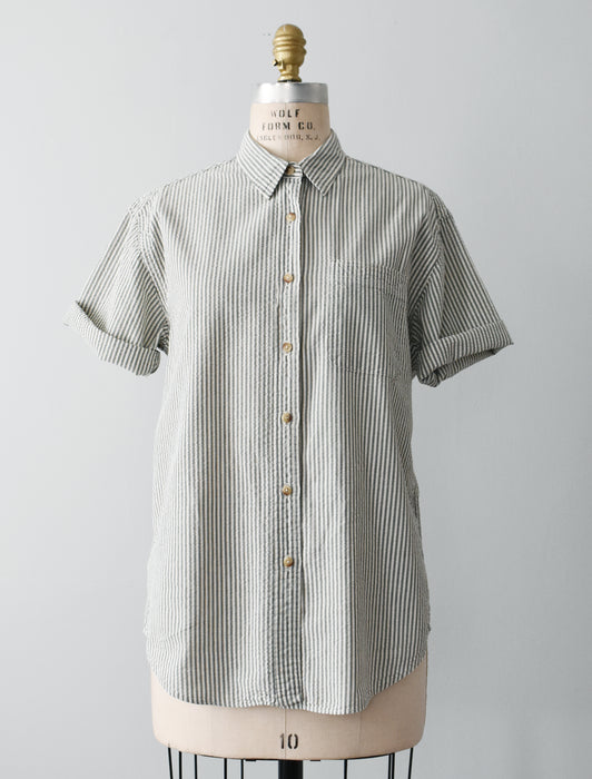 vintage green seersucker stripe shirt (m/l)