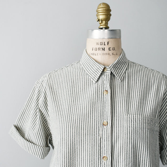 vintage green seersucker stripe shirt (m/l)