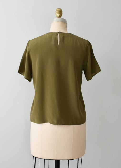 vintage olive silk shirt (s)