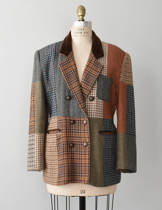 vintage mixed plaid wool blazer (m)