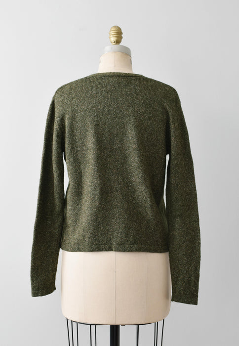 vintage olive flecked cardigan (s)