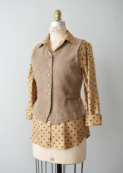 vintage beige tweed vest (s)