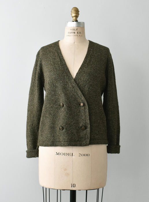 vintage olive flecked cardigan (s)