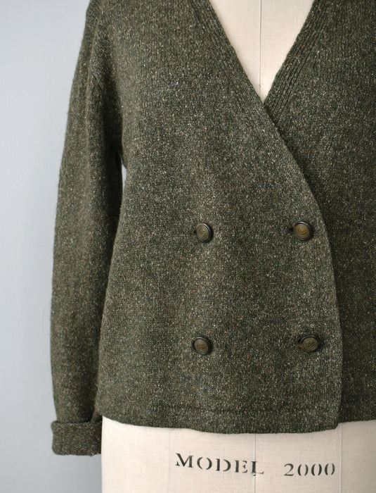 vintage olive flecked cardigan (s)