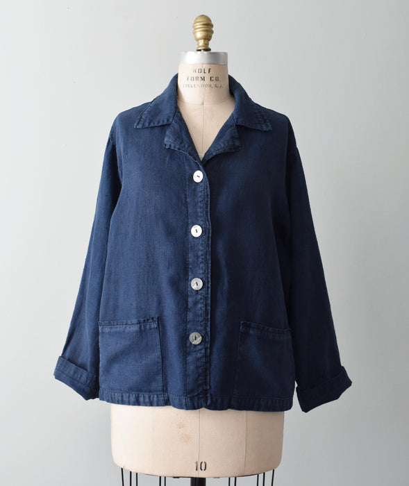 vintage indigo linen shacket (xl)