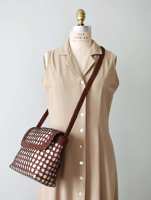 vintage woven leather & linen purse