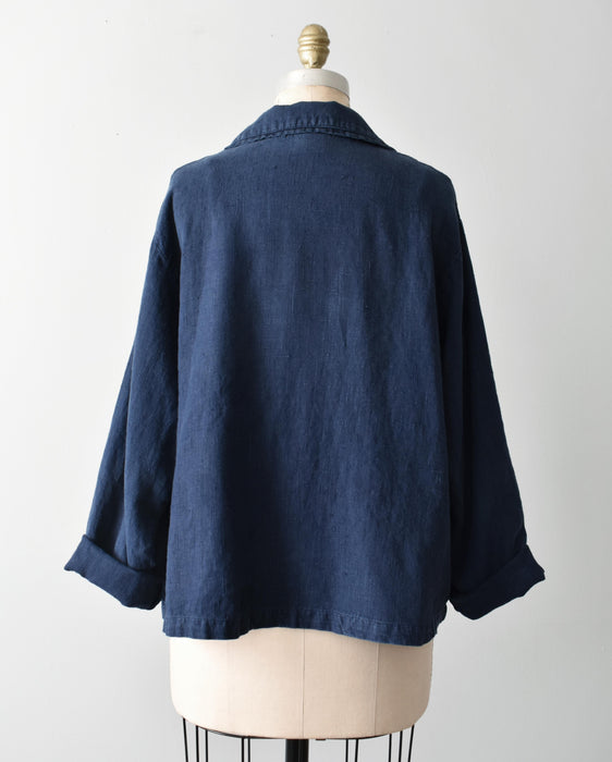 vintage indigo linen shacket (xl)