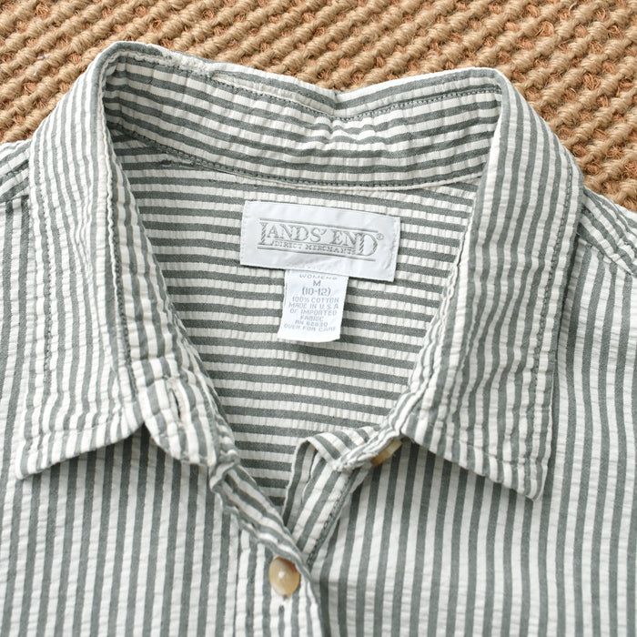 vintage green seersucker stripe shirt (m/l)