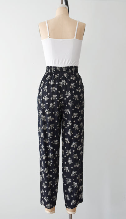 vintage navy botanical print pants (l)