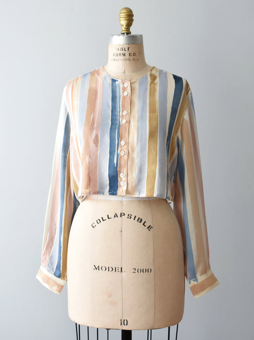 hand-painted vintage silk shirt | stripe 1 - Improv Goods