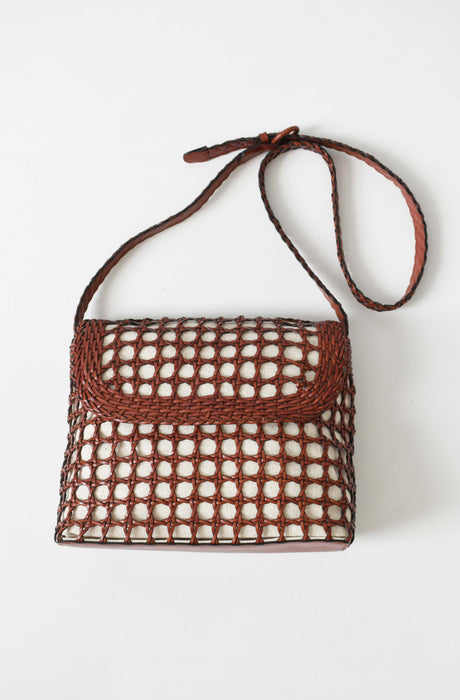 vintage woven leather & linen purse