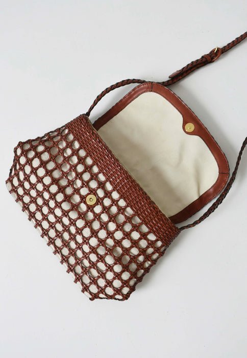 vintage woven leather & linen purse