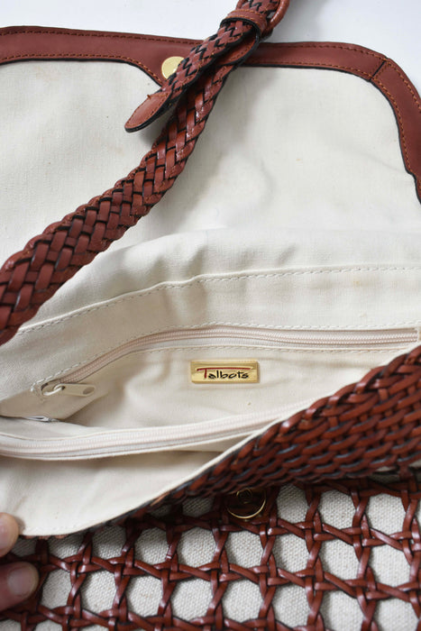 vintage woven leather & linen purse