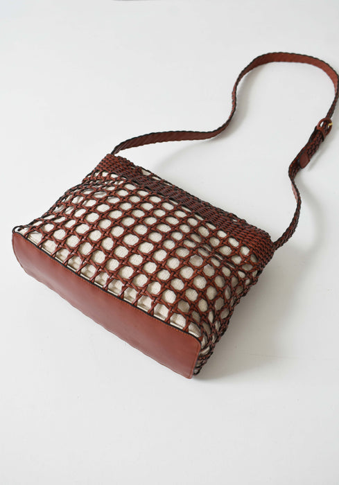 vintage woven leather & linen purse