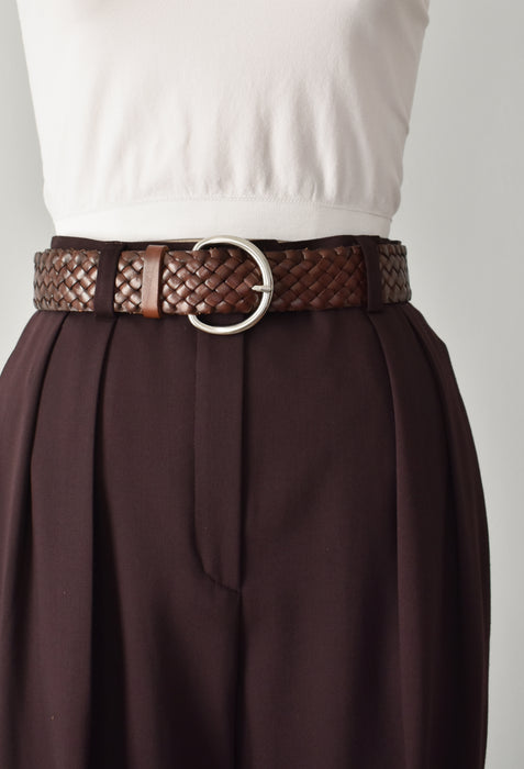 vintage walnut leather belt (l)