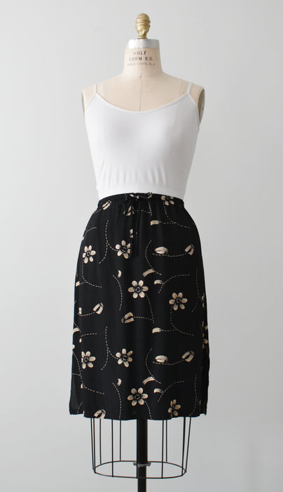 vintage black botanical skirt (l)