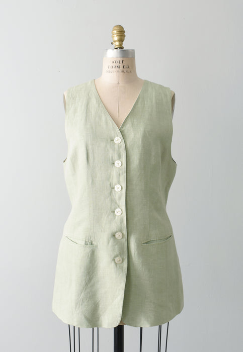vintage pistachio linen vest (m)