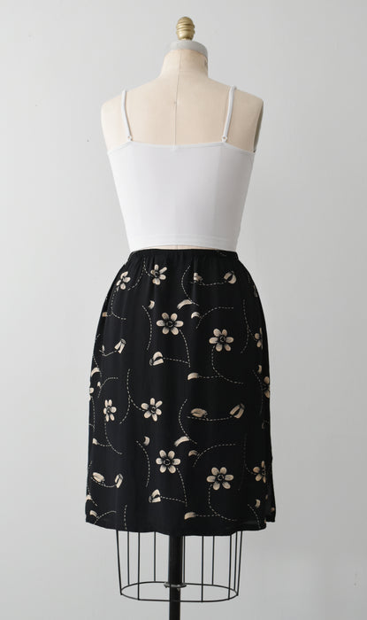 vintage black botanical skirt (l)