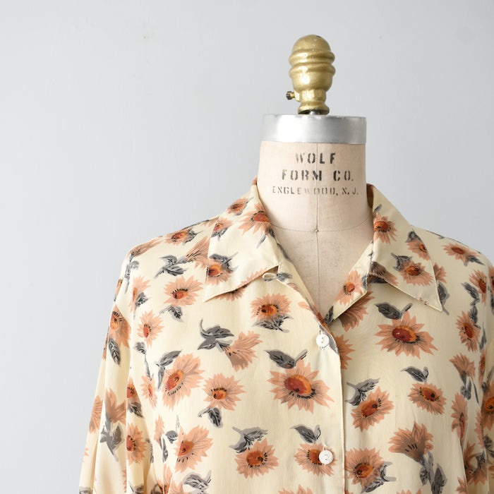 vintage sunflower silk blouse (m)