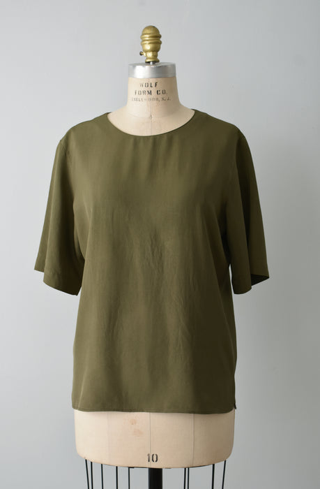 Olive Green Silk Tee (m)