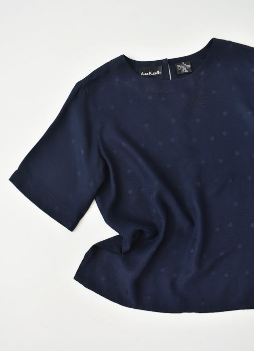 Embossed Navy Silk Tee (m)