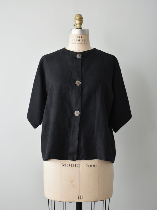 Boxy Black Linen Top (m/l)