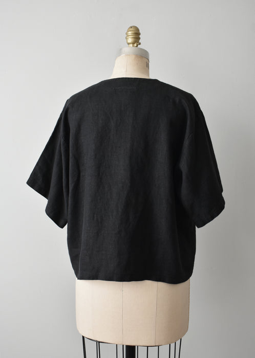 Boxy Black Linen Top (m/l)