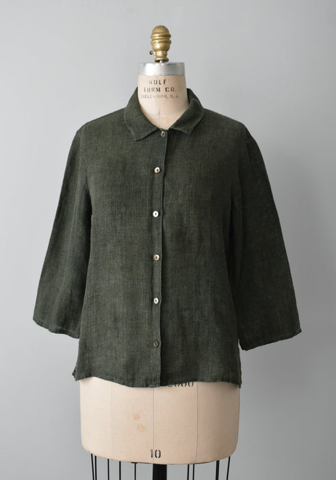 Moss Linen Gauze Button Up (m)