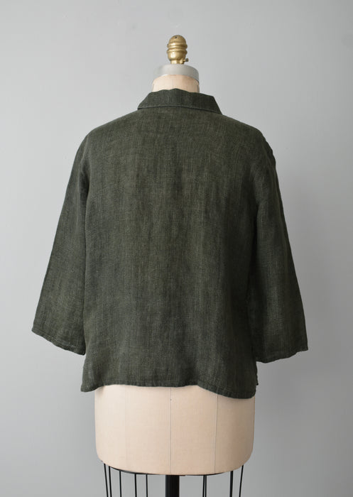 Moss Linen Gauze Button Up (m)