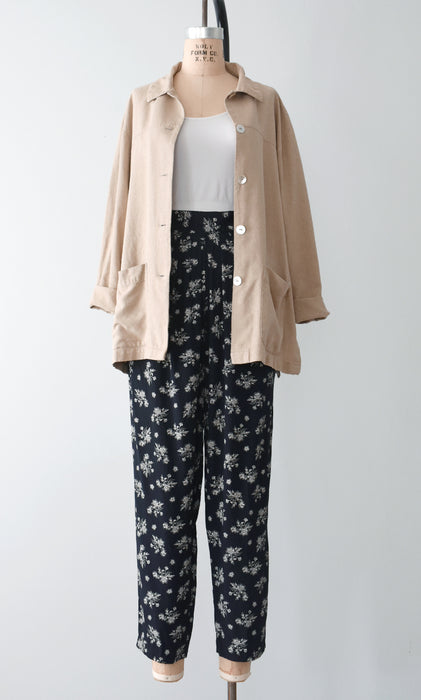 vintage navy botanical print pants (l)