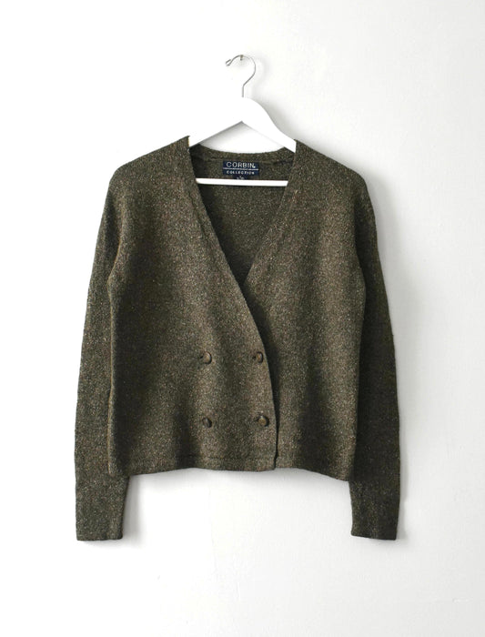 vintage olive flecked cardigan (s)