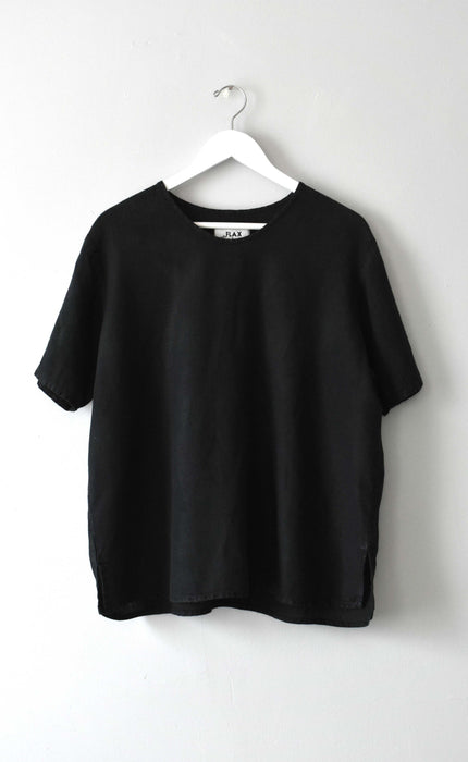vintage black flax linen shirt (l/xl)