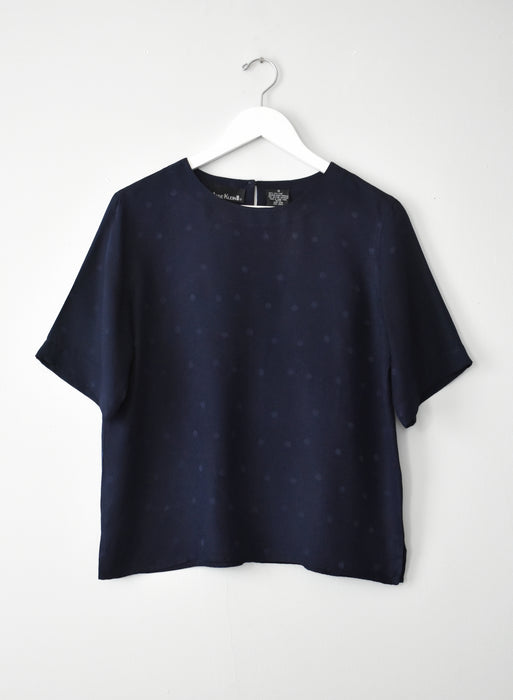 Embossed Navy Silk Tee (m)