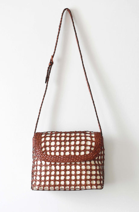 vintage woven leather & linen purse
