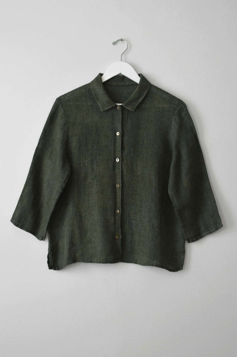 Moss Linen Gauze Button Up (m)