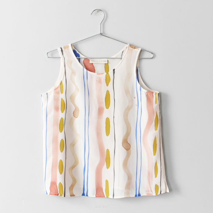 hand-painted vintage silk shirt | stripes - Improv Goods